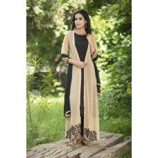 CTL-147 BEIGE AND BLACK LONG JACKET WESTERN STYLE READY MADE SUIT